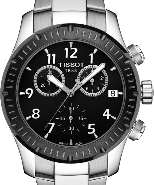 tissot v8 black dial chronograph stainless steel watch